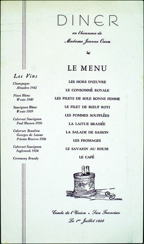 Cercle de l'Union - Diner en l'honneur de Madame Jeanne Owen