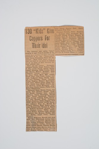 Clipping, [Woodland Daily Democrat]. 130 "kids" give coppers for their idol