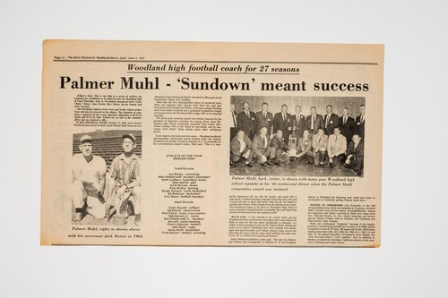 Clipping, Woodland High football coach for 27 seasons: Palmer Muhl--'Sundown; meant success