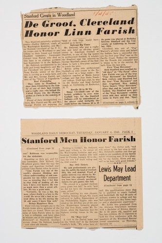 Clippings, Stanford greats in Woodland: De Groot, Cleveland honor Linn Farish