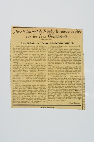 Clipping, Avec le tournoi de Rugby le rideau se lève sur les Jeux Olympiques: Le match France-Roumanie