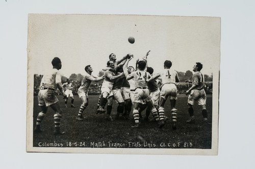 France versus United States at Colombes: Players Jumping for Ball