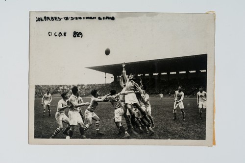 France versus United States at Colombes: Players Jumping for Ball