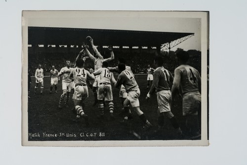 France versus United States at Colombes: Players Jumping for Ball