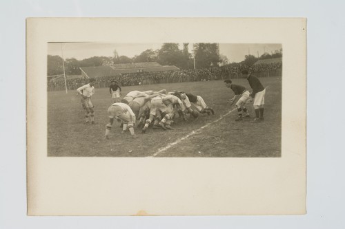 United States Olympic Rugby Team on Tour of France: United States versus Sud-Ouest at Bordeaux. Players in scrum