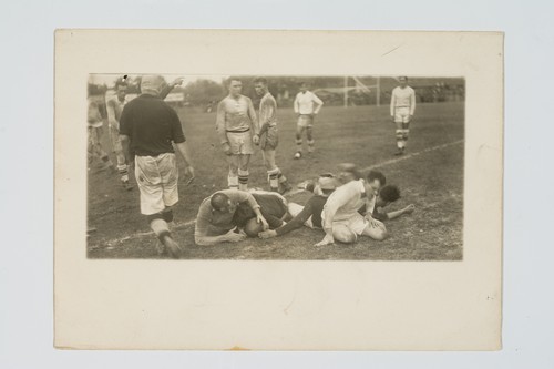 United States Olympic Rugby Team on Tour of France: United States versus Sud-Ouest at Bordeaux. Players during tackle