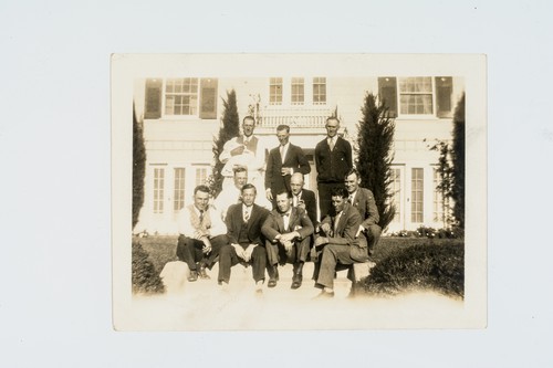 Colby E. "Babe" Slater with Clarksburg friends in front of Gus Olson's home