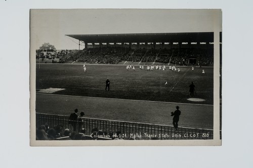 France versus United States at Colombes: Long-Distance View of Players Running on Field