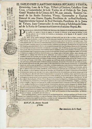 El baylio frey D. Antonio Maria Bucareli y Ursúa ... : para que en los reynos de Indias se observe por punto general lo resuelto en quanto al modo de pagarse el derecho de alcavala en las ventas de solares, y otras fincas