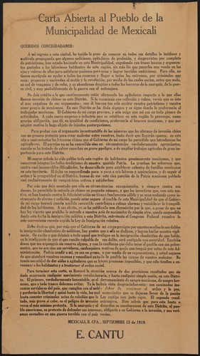 Carta abierta al pueblo de la municipalidad de Mexicali