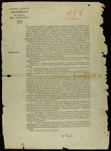 Los deplorables ecsesos de la actual insurreccion, debidos en parte á la suavidad con que el gobierno ha castigado a los rebeldes de Julio en 1856, y de Noviembre en 1857; en parte á una administracion de justicia sin vigor, pero mas que todo á esa mezcla de temor y egoismo que domina en el ánimo de los habitantes ... en donde los criminales se abrigan y mantienen ejerciendo el pillage favorecidos por un culpable disimulo