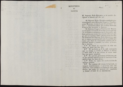 El Supremo Poder Egecutivo se ha servido dirigirme el decreto que dice así ... El Soberano Congreso Constituyente Mexicano altamente convencido de la suma escaces del erario, de donde es consiguiente que la lista civil y militar padezca un retraso bien considerable en su pago, que no se puedan cubrir suficientemente las bastas atenciones del Supremo Poder Ejecutivo