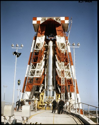 Atlas 11B, on Pad-------Atlas 11B; AMR LC-11; CCMTA, Convair, WS107A-1, Pad, View of Atlas missile 11B on launcher, pad 11 ; Photo by: McNearey ; , film: PL-59-11461 ; missile in image is numbered 11B