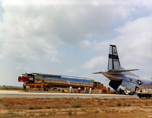 AC-6 Transport--'Centaur Assembly binder; AC-6; Atlas 151D; being loaded into transport plane