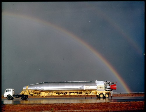 Atlas with rainbow--'Missile Moves binder; 93D; 10-11-61; rainbow; loading aboard C133B