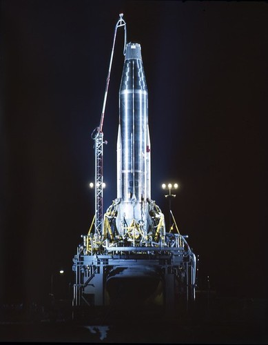 Atlas 9B, on Pad-------11-17-58; AMR LC-11; Atlas 9B; caption on insert: PL-58-48183 (Color) 11-17-58/CCMTA, Convair, Pad 11 -I 1-3-1/Atlas 9B on launcher/Photo by: DeFillips OFFICIAL/U. S. AIR FORCE PHOTO/***/RCA PHOTO LAB./AIR FORCE MISSILE TEST CENTER/