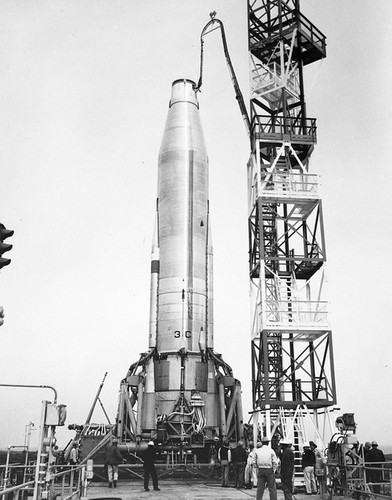 Atlas 3C, on Pad-------Atlas missile; 1-15-59; 13B/PL-59-10558/1-15-59 ; missile in image is numbered 3C