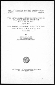 Two new genera and five new species of apodal fishes from the eastern Pacific; New fishes in the collections of the Allan Hancock Foundation