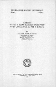 Lichens of the G. Allan Hancock Expedition of 1934 : collected by Wm. R. Taylor