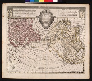 Tabula geographica partis septentrionalis Maris Pacifici : cum adjacentibus nuperrime tam à Russis Orientem versus quam a Gallis versus Occidentem detectis ad emendatiora et novissima ad huc edita exempla jussu