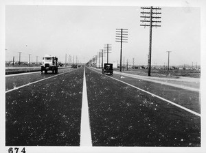 State Highway Route 2, Los Angeles County. Traffic lanes on Whittier Boulevard looking west from point just west of Montebello city limits, 1927