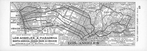 Map showing automobile routes from Los Angeles & Pasadena to Santa Monica, Ocean Park & Venice, 1926