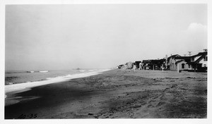 Looking north from foot of 22nd Street, Hermosa Beach, at about mean tide, Los Angeles County, 1940