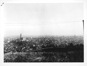 View from point above Chavez Ravine and Sunset Boulevard and just east of Innes Avenue, looking southwest over city of Los Angeles, 1937