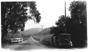 Looking easterly on Laurel Canyon Road at bridge 150 feet east of Pacoima Avenue, Los Angeles, 1929