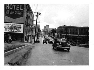 Looking south on Figueroa Street from point north of 2nd Street, Los Angeles, 1938