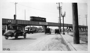 From north side of Pico Boulevard east of viaduct looking west, Los Angeles, 1927