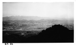 From point on Mountain Road in northeast section of Griffith Park looking easterly at development in Glendale, Los Angeles, 1937