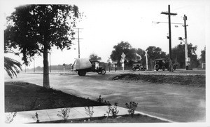 Looking northwest across intersection of Huntington Drive and Rose Avenue from southeast corner of intersection, Los Angeles County, 1926