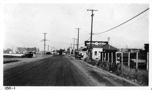 View of Pacific Electric crossing on Pico Boulevard at Keniston Street, Los Angeles, 1923