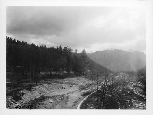 Arroyo Seco looking south from Pasadena Avenue bridge, Los Angeles County, 1940