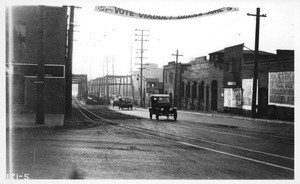 View of bridge over the Los Angeles River on Macy Street, from east side, Los Angeles, 1923