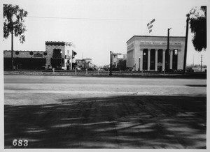 View looking south on Camden Drive, Beverly Hills, across Santa Monica and the P.E.Ry. tracks, Los Angeles County, 1927