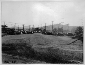 Commuters' automobiles at Pacific Electric Station, Sierra Vista, Alhambra, Los Angeles County, 1938