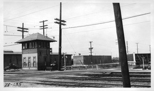 Panorama, looking southwesterly from east roadway Long Beach Avenue across Santa Fe tracks and Slauson Avenue showing obstruction provided Long Beach Avenue was opened over the Santa Fe Railway, Los Angeles, 1928