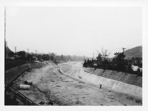 Arroyo Seco from Avenue 43 bridge, view looking north, Los Angeles County, 1940