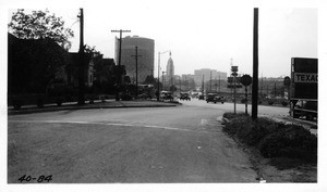 Site of Aliso Street viaduct prior to construction of new bridge, looking west from point 100 feet east of Ramona Boulevard, Los Angeles, 1940