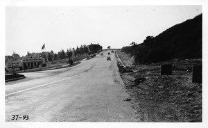 Intersection of Sunset Boulevard and Veteran Avenue, looking west along Sunset Boulevard from point 100 feet east of Veteran Avenue, Los Angeles, 1937