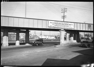 Grade crossing separation on Pico Street at end of car line, Los Angeles, 1927