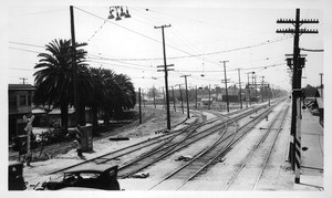 Slauson Avenue and Long Beach Avenue looking southerly from Pacific Electric signal tower, Los Angeles, 1928