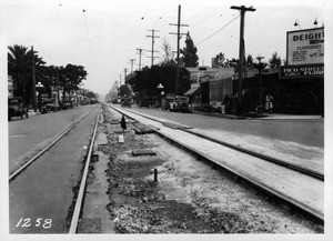 Pico and Burlington Streets showing Los Angeles Railway crossing, Los Angeles, 1928