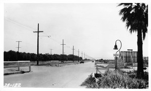 Looking south on Sepulveda Boulevard at Chatsworth Road showing inlets to culverts on east and west sides of Boulevard, Los Angeles, 1928