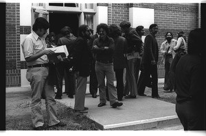 Group of people including E.A. Tony Mares & Enrique Lamadrid at the Festival de Flor y Canto, Los Angeles, 1973