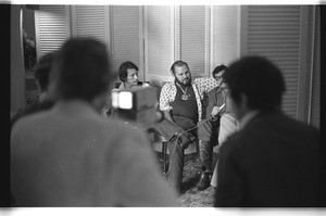 Green room interview of Estevan Arellano, Juan A. Contreras, Ricardo Sánchez & Tomás Atencio at the Festival de Flor y Canto, Los Angeles, 1973