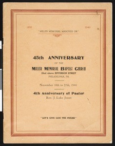 Miller Memorial Baptist Church 45th anniversary program, 1940