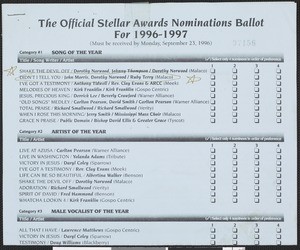 Stellar awards nominations ballot, 1996-1997